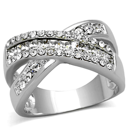 LO2942 - Rhodium Brass Ring with Top Grade Crystal  in Clear-0