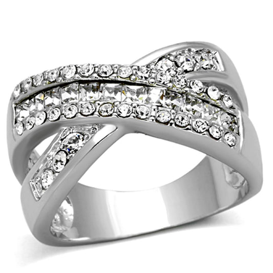 LO2942 - Rhodium Brass Ring with Top Grade Crystal  in Clear-0