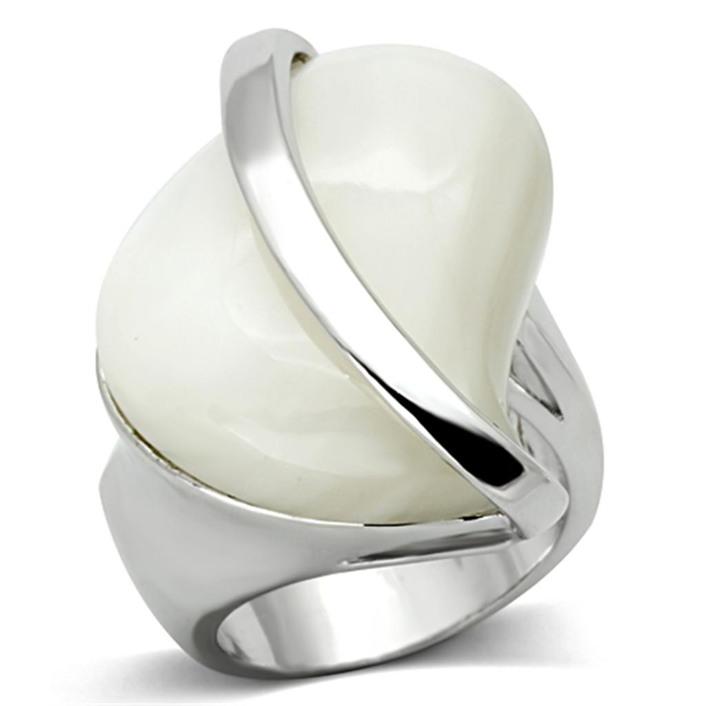 LO2944 - Rhodium Brass Ring with Synthetic Synthetic Stone in White-0
