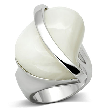 LO2944 - Rhodium Brass Ring with Synthetic Synthetic Stone in White-0