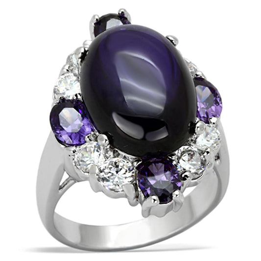 LO2947 - Rhodium Brass Ring with AAA Grade CZ  in Fuchsia-0