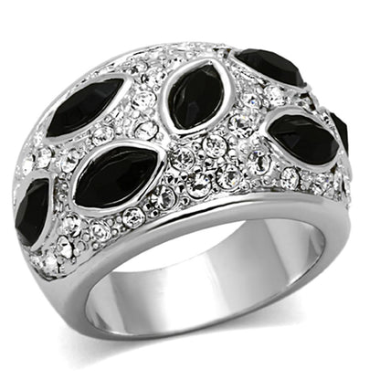 LO2957 - Rhodium Brass Ring with Synthetic Cat Eye in Jet-0