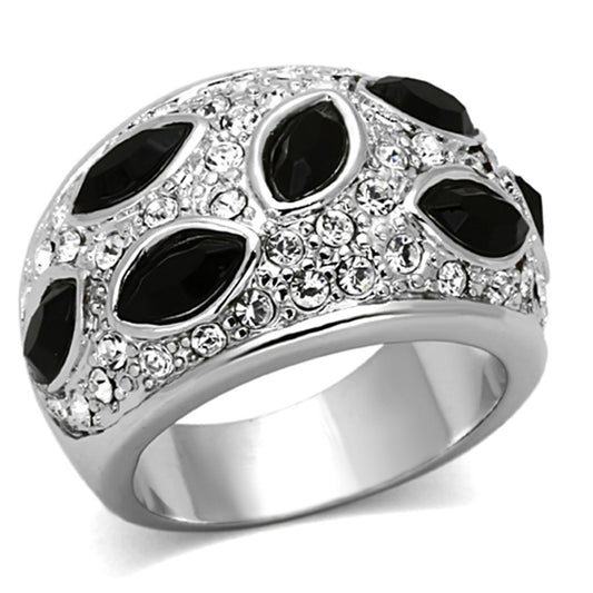 LO2957 - Rhodium Brass Ring with Synthetic Cat Eye in Jet-0