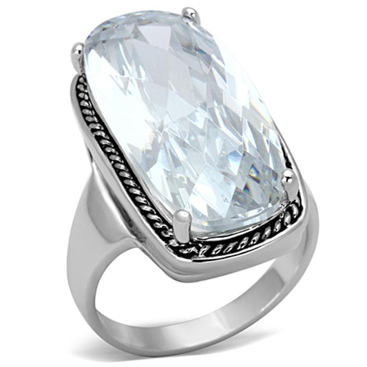 LO2958 - Rhodium Brass Ring with AAA Grade CZ  in Clear-0