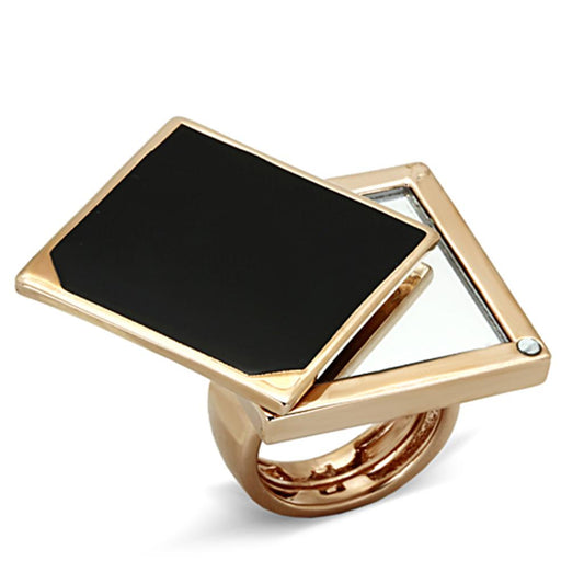 LO2966 - Rose Gold Brass Ring with Synthetic Synthetic Glass in Clear-0