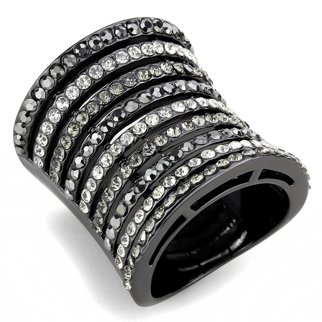 LO2967 - Ruthenium Brass Ring with Top Grade Crystal  in Black Diamond-0