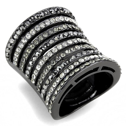 LO2967 - Ruthenium Brass Ring with Top Grade Crystal  in Black Diamond-0