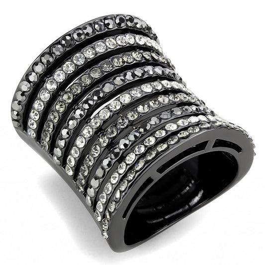 LO2967 - Ruthenium Brass Ring with Top Grade Crystal  in Black Diamond-0