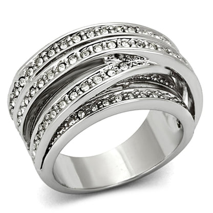 LO2995 - Rhodium Brass Ring with Top Grade Crystal  in Clear-0