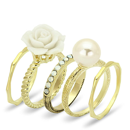 LO3008 - Gold Brass Ring with Synthetic Pearl in White-0