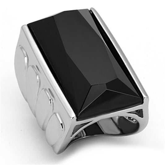 LO3009 - Rhodium Brass Ring with AAA Grade CZ  in Black Diamond-0