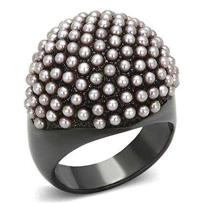LO3019 - TIN Cobalt Black Brass Ring with Synthetic Pearl in Light Amethyst-0