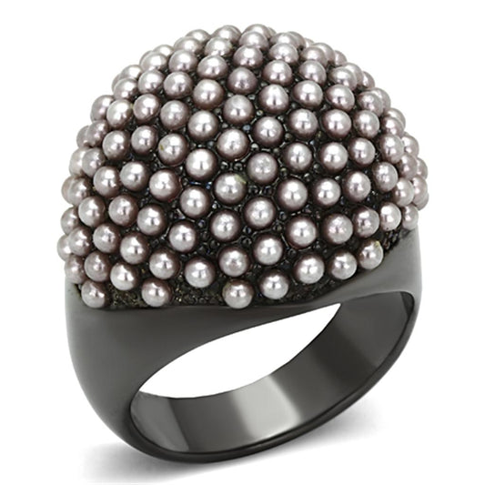 LO3019 - TIN Cobalt Black Brass Ring with Synthetic Pearl in Light Amethyst-0