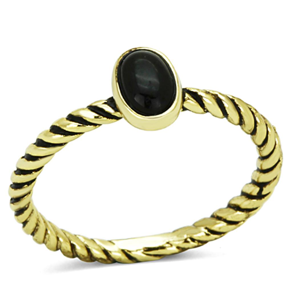 LO3063 - Gold Brass Ring with Synthetic Onyx in Jet-0