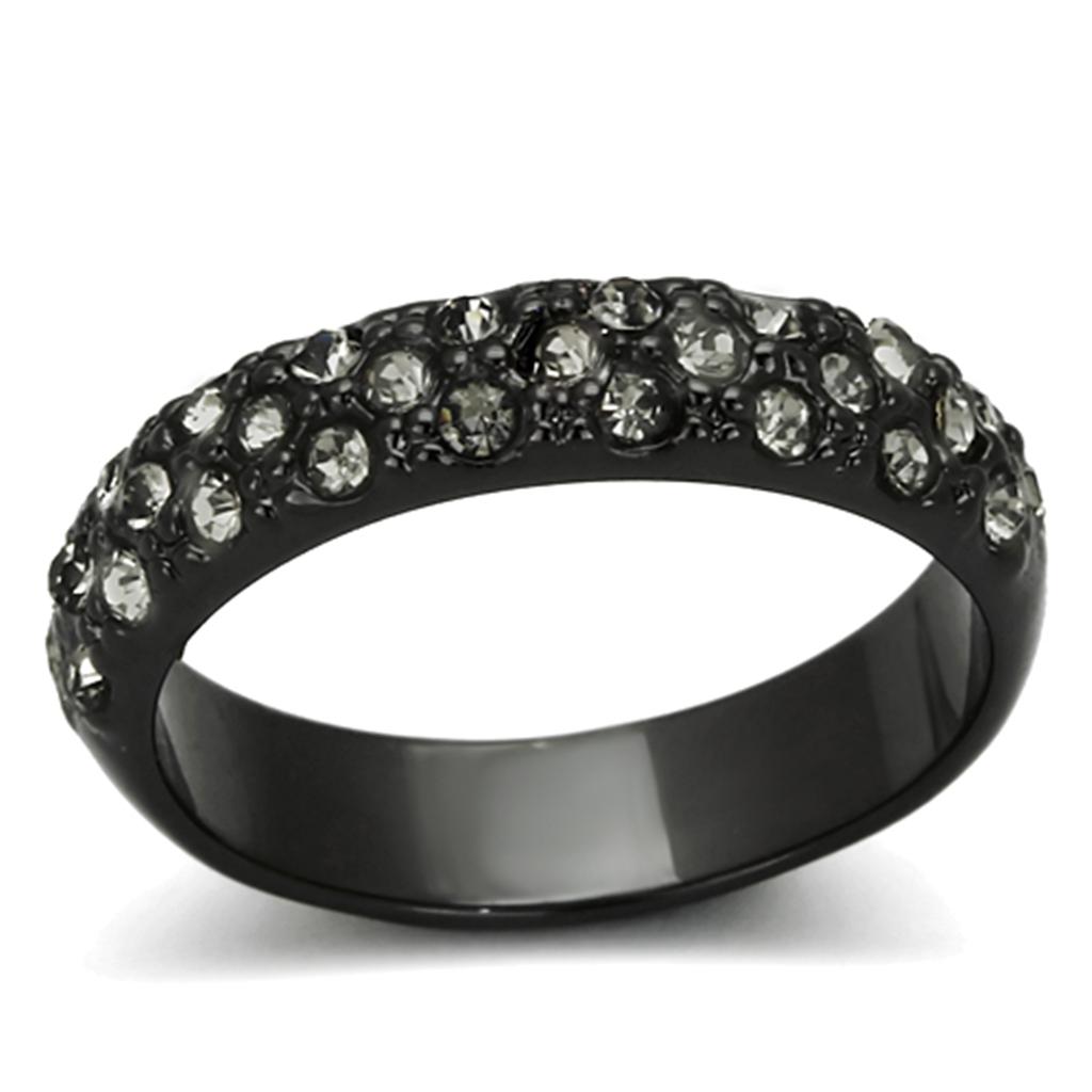 LO3064 - TIN Cobalt Black Brass Ring with Top Grade Crystal  in Black Diamond-0