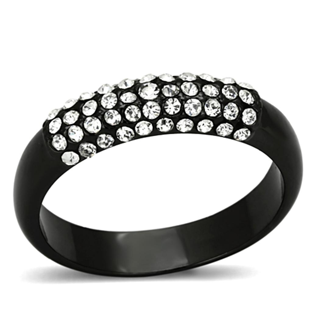 LO3068 - TIN Cobalt Black Brass Ring with Top Grade Crystal  in Clear-0
