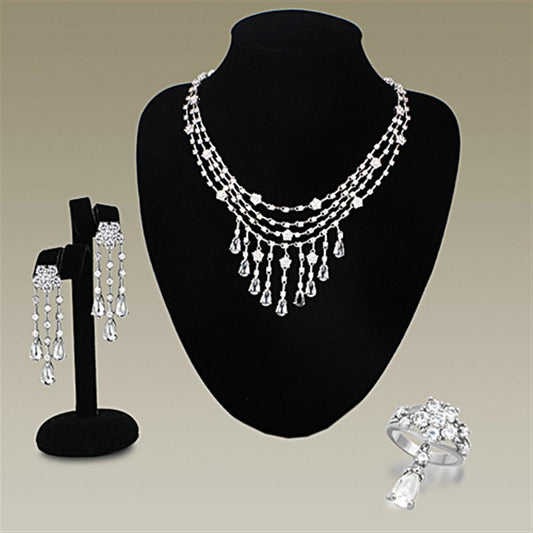 LO3076 - Rhodium Brass Jewelry Sets with AAA Grade CZ  in Clear-0