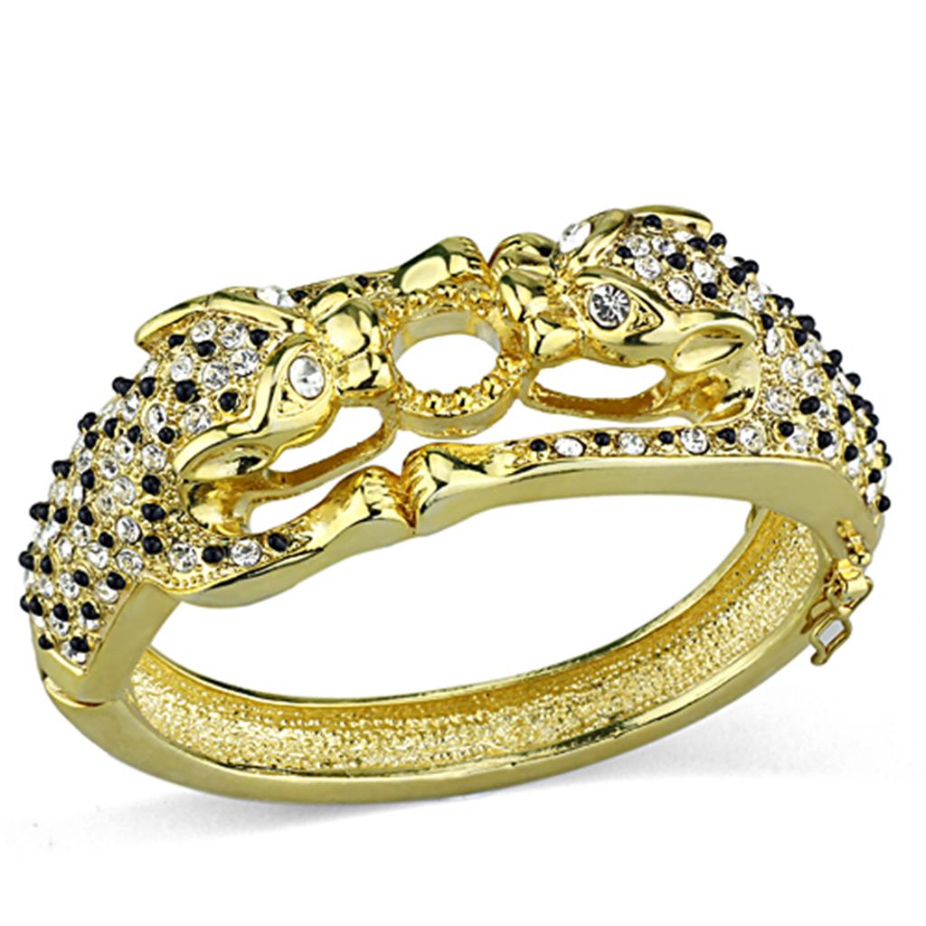 LO3083 - Gold Brass Bangle with Top Grade Crystal  in Clear-0