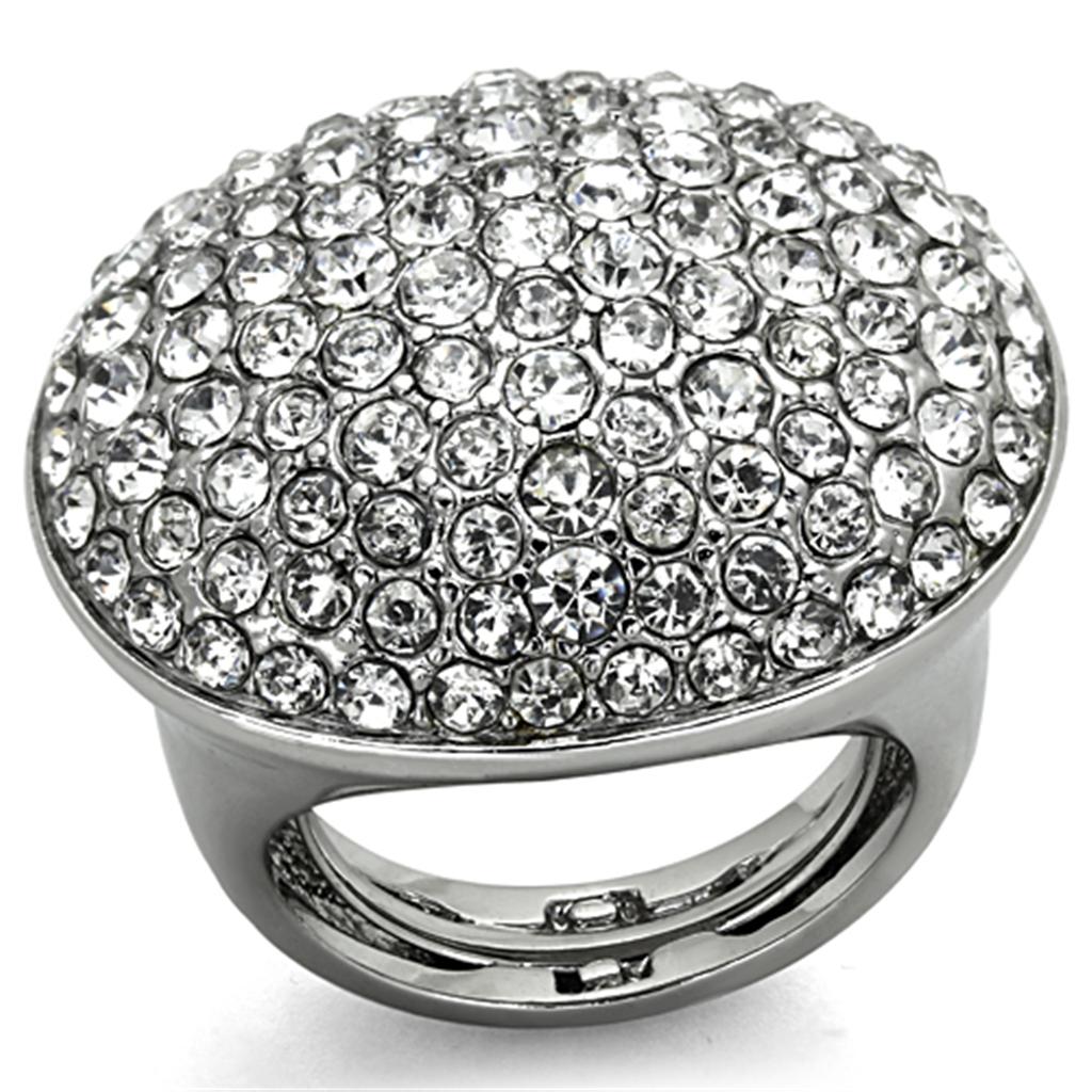 LO3149 - Rhodium Brass Ring with Top Grade Crystal  in Clear-0