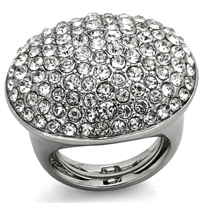 LO3149 - Rhodium Brass Ring with Top Grade Crystal  in Clear-0