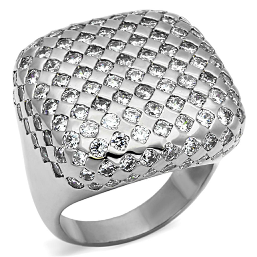 LO3169 - Rhodium Brass Ring with AAA Grade CZ  in Clear-0