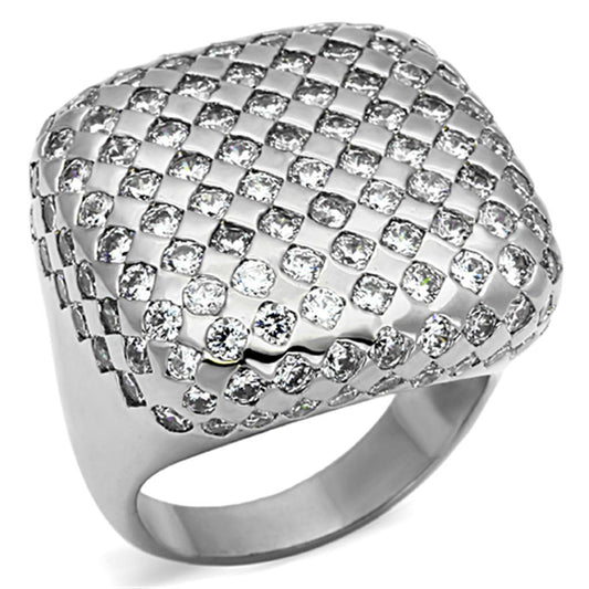 LO3169 - Rhodium Brass Ring with AAA Grade CZ  in Clear-0