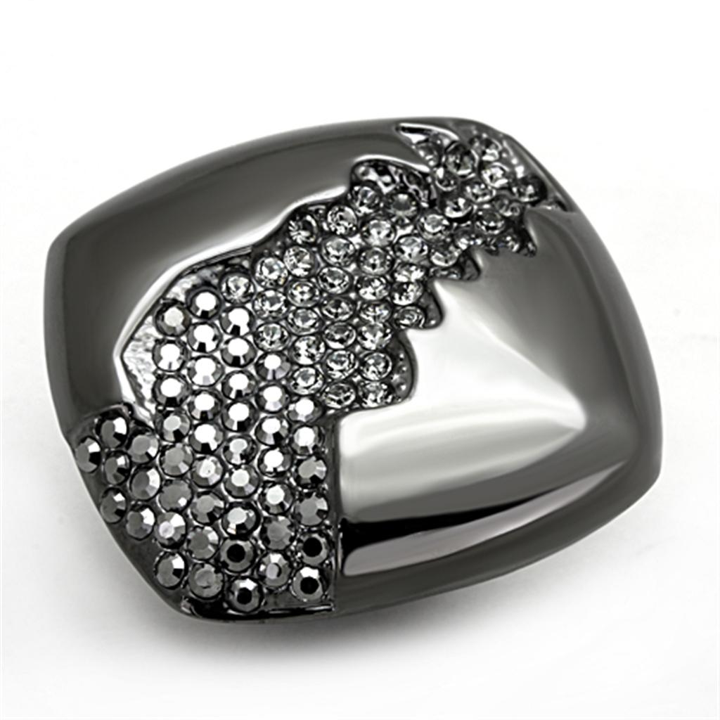 LO3174 - TIN Cobalt Black Brass Ring with Top Grade Crystal  in Black Diamond-0