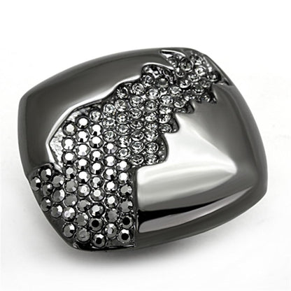 LO3174 - TIN Cobalt Black Brass Ring with Top Grade Crystal  in Black Diamond-0