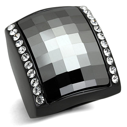 LO3207 - TIN Cobalt Black Brass Ring with Top Grade Crystal  in Black Diamond-0
