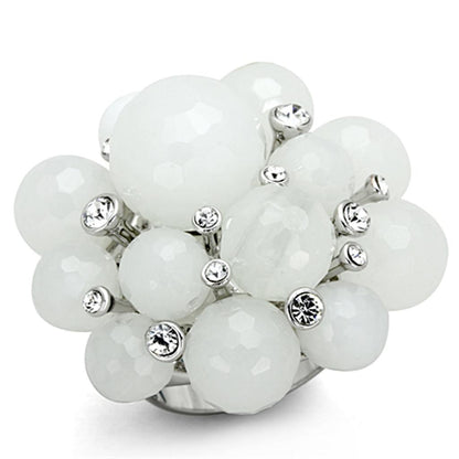 LO3213 - Rhodium Brass Ring with Synthetic Synthetic Glass in White-0