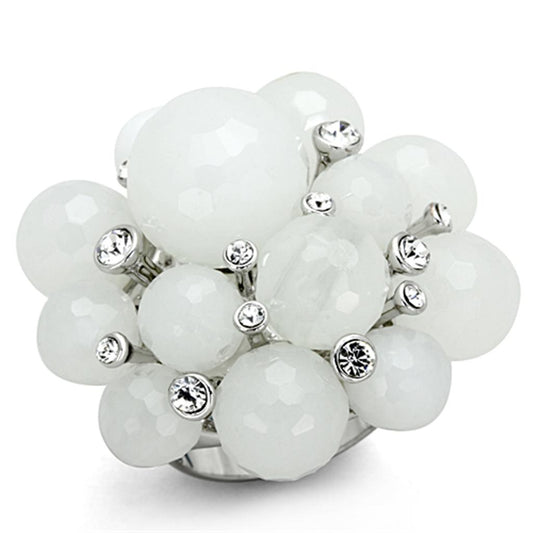 LO3213 - Rhodium Brass Ring with Synthetic Synthetic Glass in White-0