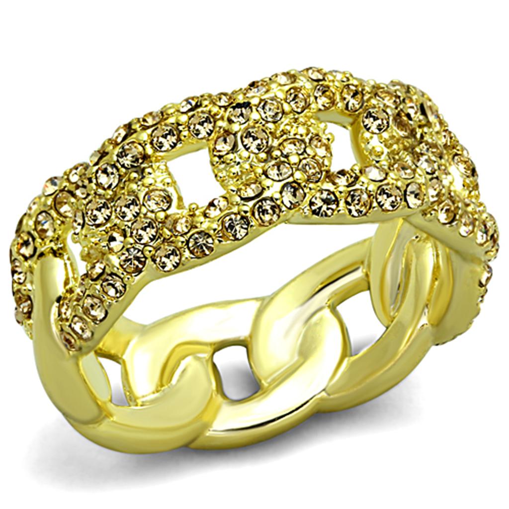 LO3215 - Gold Brass Ring with Top Grade Crystal  in Light Smoked-0