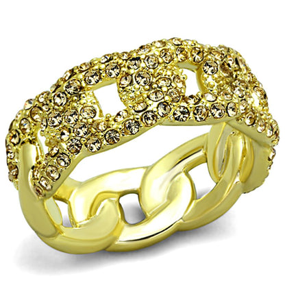 LO3215 - Gold Brass Ring with Top Grade Crystal  in Light Smoked-0