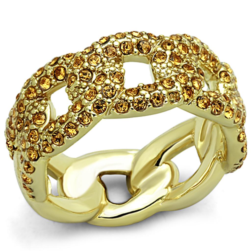 LO3216 - Gold Brass Ring with Top Grade Crystal  in Smoked Quartz-0