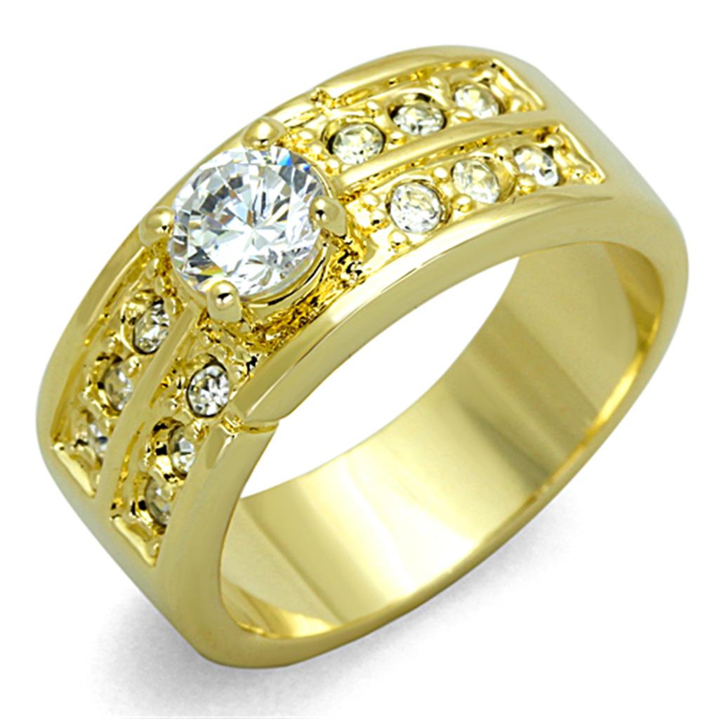 LO3218 - Gold Brass Ring with AAA Grade CZ  in Clear-0