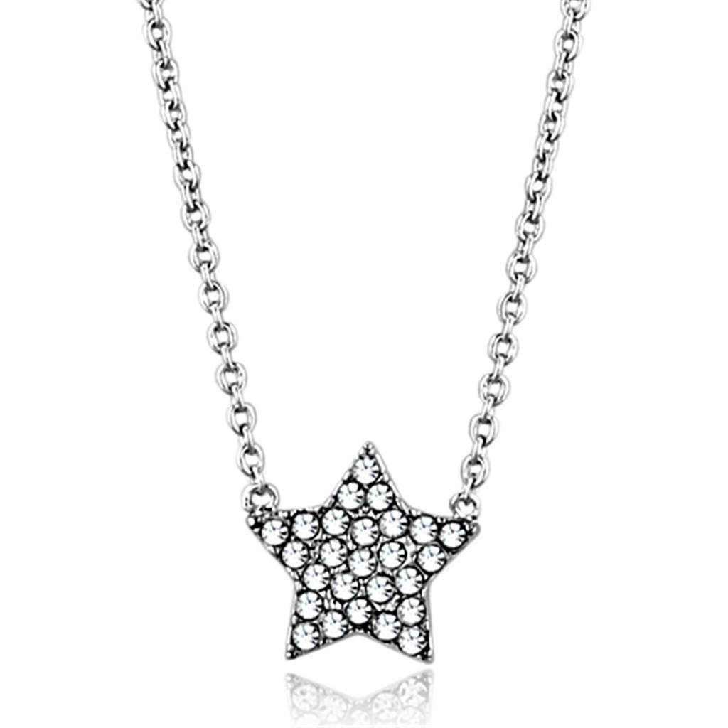 LO3225 - Rhodium Brass Necklace with Top Grade Crystal  in Clear-0