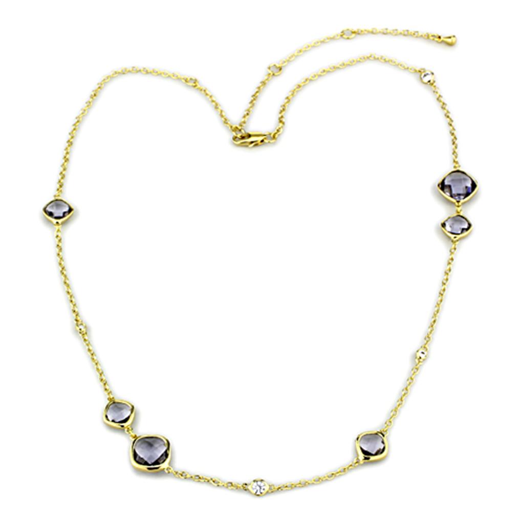 LO3235 - Gold Brass Necklace with Synthetic Synthetic Glass in Amethyst-0
