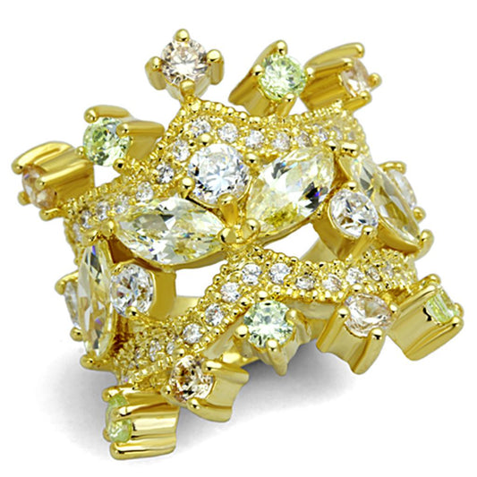 LO3247 - Gold Brass Ring with AAA Grade CZ  in Clear-0