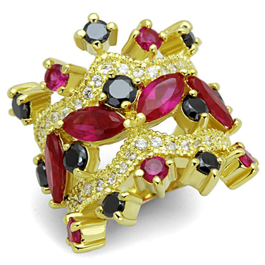 LO3252 - Gold Brass Ring with AAA Grade CZ  in Multi Color-0