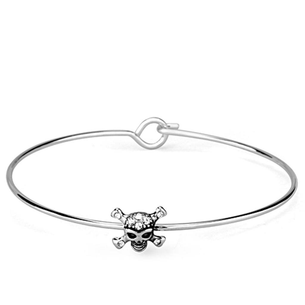 LO3267 - Rhodium Brass Bangle with Top Grade Crystal  in Clear-0