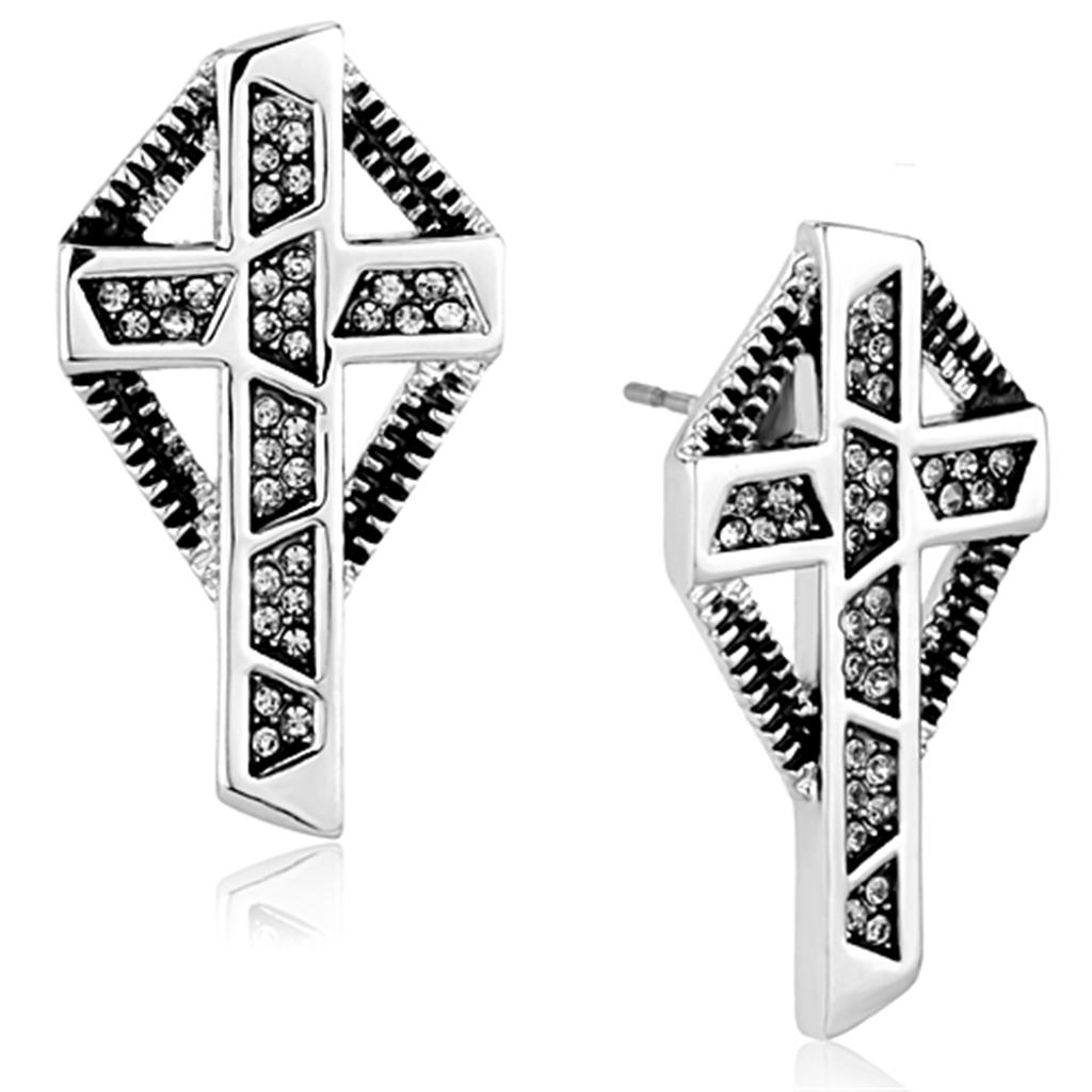 LO3282 - Rhodium Brass Earrings with Top Grade Crystal  in Black Diamond-0