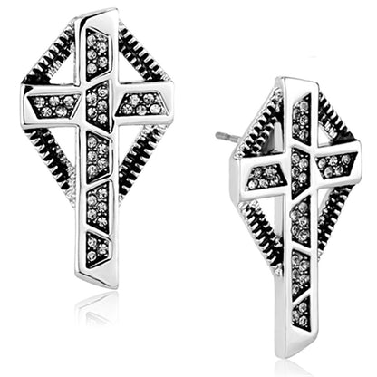 LO3282 - Rhodium Brass Earrings with Top Grade Crystal  in Black Diamond-0