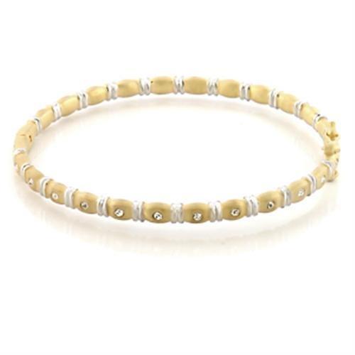 LO331 - Matte Gold & Rhodium Brass Bangle with Top Grade Crystal  in Clear-0