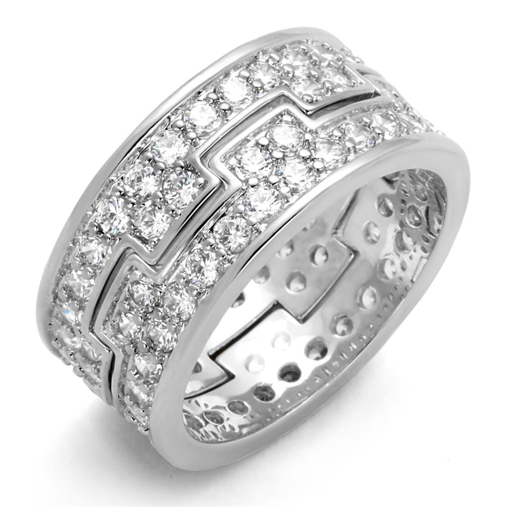 LO3348 - Rhodium Brass Ring with AAA Grade CZ  in Clear-0