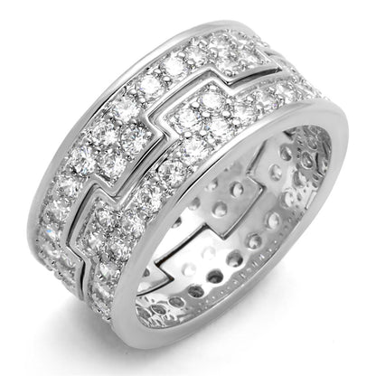 LO3348 - Rhodium Brass Ring with AAA Grade CZ  in Clear-0