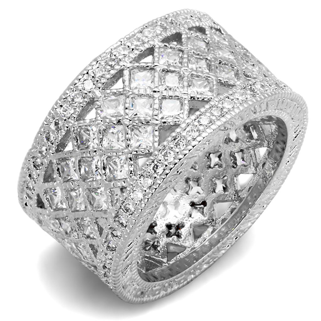 LO3350 - Rhodium Brass Ring with AAA Grade CZ  in Clear-0