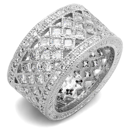 LO3350 - Rhodium Brass Ring with AAA Grade CZ  in Clear-0