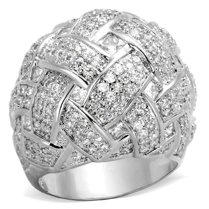 LO3352 - Rhodium Brass Ring with AAA Grade CZ  in Clear-0