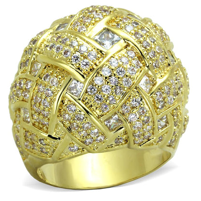 LO3353 - Gold Brass Ring with AAA Grade CZ  in Clear-0