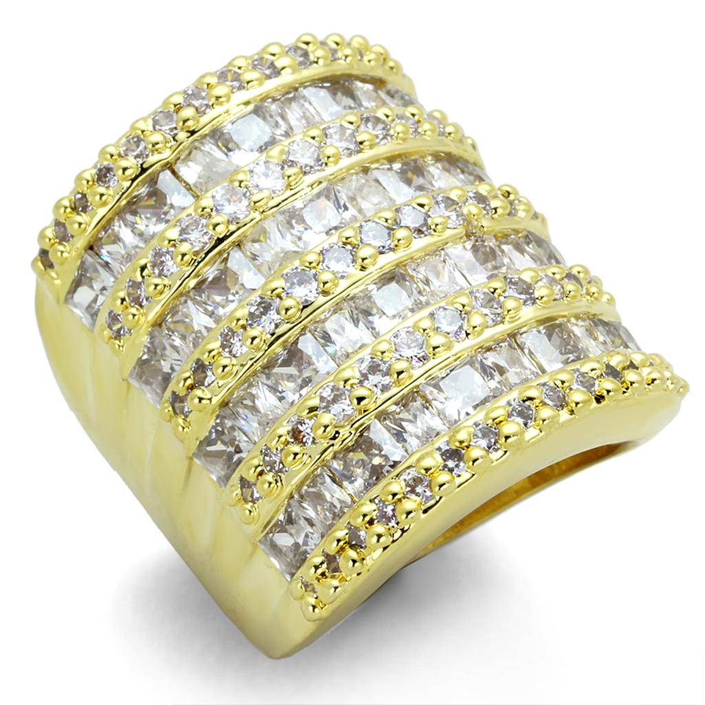 LO3359 - Gold Brass Ring with AAA Grade CZ  in Clear-0
